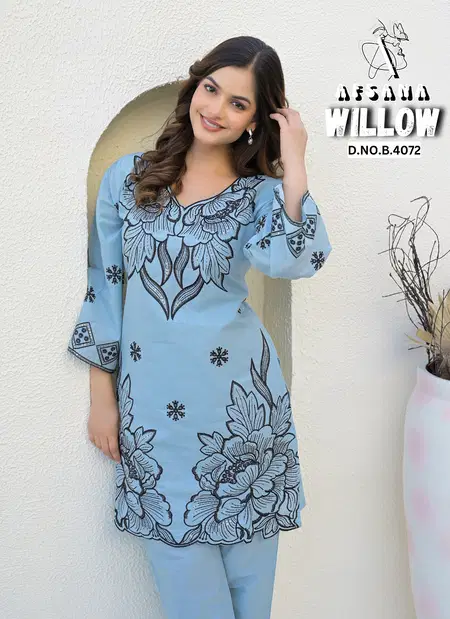 Willow By Afsana Cotton Embroidery Kurti With Bottom Exporters Orders In India